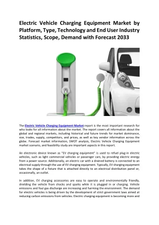 Electric Vehicle Charging Equipment Market Forecast To 2033