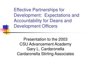 Effective Partnerships for Development: Expectations and Accountability for Deans and Development Officers