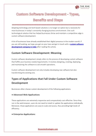 Custom Software Development - Types, Benefits and Steps
