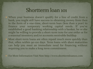 Shortterm loan 101