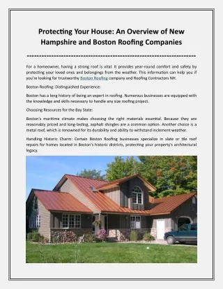 Protecting Your House An Overview of New Hampshire and Boston Roofing Companies