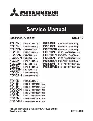 Mitsubishi FD25N Forklift Trucks Service Repair Manual SNEF18C-55001-UP