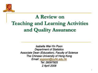 A Review on Teaching and Learning Activities and Quality Assurance
