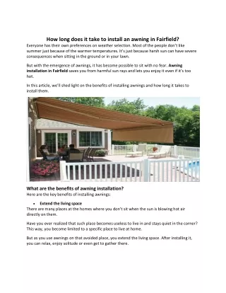 How long does it take to install an awning in Fairfield