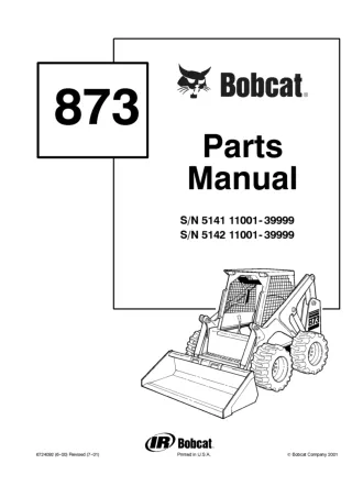 Bobcat 873 F Series Skid Steer Loader Parts Catalogue Manual Instant Download