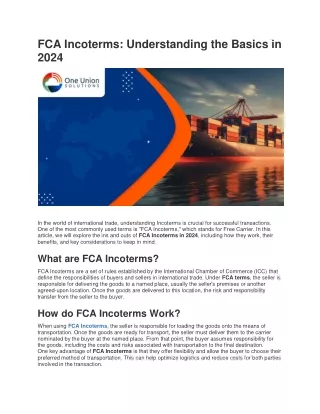 FCA Incoterms: Understanding the Basics in 2024