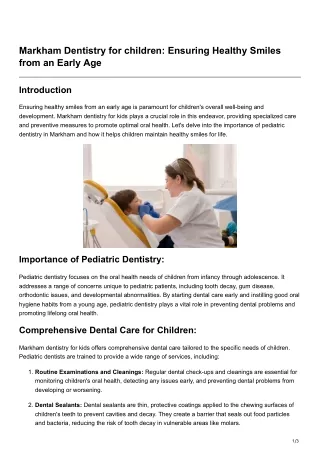 Markham Dentistry for children Ensuring Healthy Smiles from an Early Age