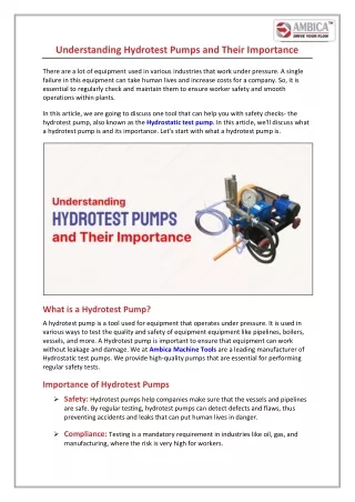 Understanding Hydrotest Pumps and Their Importance