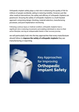 Key Approaches for Improving Orthopedic Implant Safety