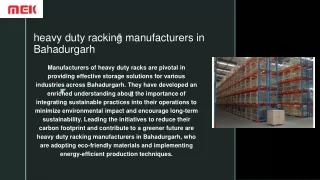 Sustainable Practices among Heavy Duty Racking Manufacturers in Bahadurgarh