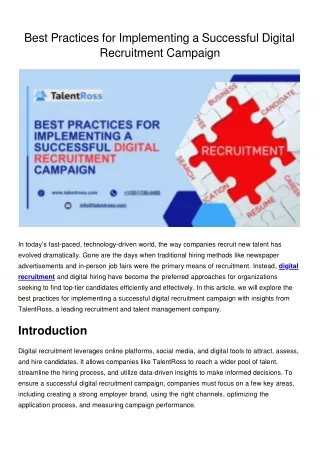 Best Practices for Implementing a Successful Digital Recruitment Campaign