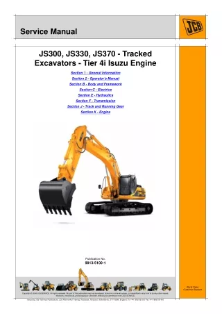 JCB JS370 (Tier 4i Isuzu Engine) Tracked Excavators Service Repair Manual From 2409001 To 2409500