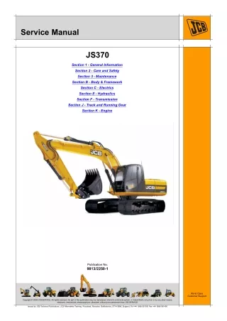 JCB JS370 Tier 4i Isuzu Tracked Excavator Service Repair Manual From 1909484 To 1909680