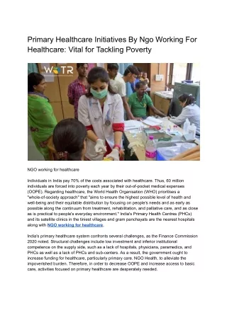 Primary Healthcare Initiatives By NGO Working For Healthcare_ Vital for Tackling Poverty