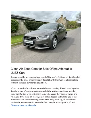 Clean Air Zone Cars for Sale Offer Affordable ULEZ Cars