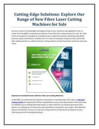 Cutting-Edge Solutions: Explore Our Range of New Fibre Laser Cutting Machine