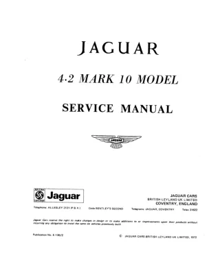 1970 Jaguar Mkx 4.2 Litre and 420G Service Repair Manual