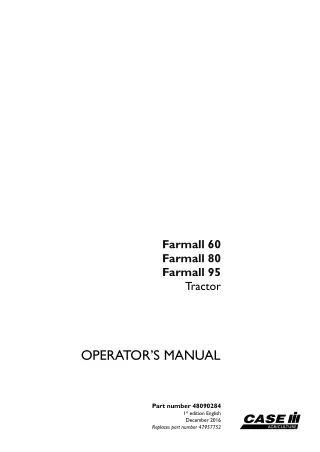 Case IH Farmall 60 Farmall 80 Farmall 95 Tractor Operator’s Manual Instant Download (Publication No.48090284)