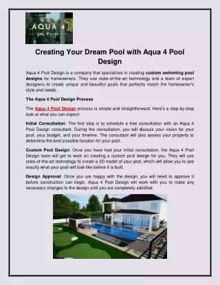 Creating Your Dream Pool with Aqua 4 Pool Design