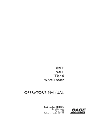 CASE 821F 921F TIER 4 WHEEL LOADER Operator Manual Instant Download