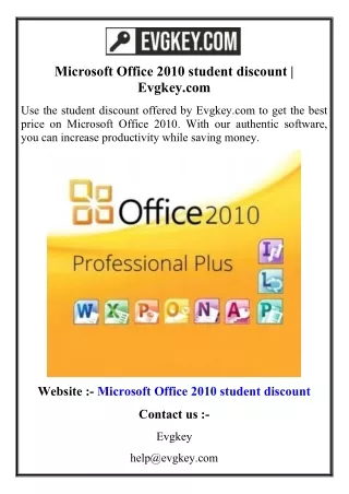Microsoft Office 2010 student discount  Evgkey.com
