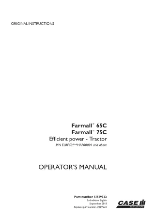 Case IH Farmall 65C Farmall 75C Efficient Power Tractor (Pin.ELRFCOHAP00001 and above) Operator’s Manual Instant Downloa