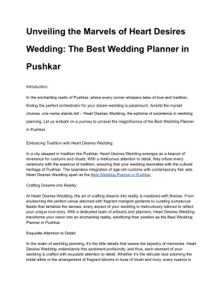 Unveiling the Marvels of Heart Desires Wedding_ The Best Wedding Planner in Pushkar