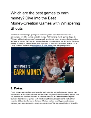 Which are the best games to earn money_ Dive into the Best Money-Creation Games with Whispering Shouts