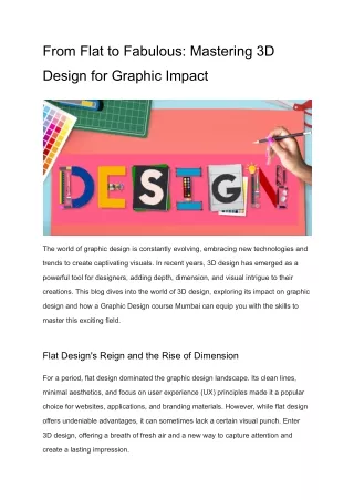 Beyond Flat Design: Mastering 3D Design in Graphic Design course Mumbai