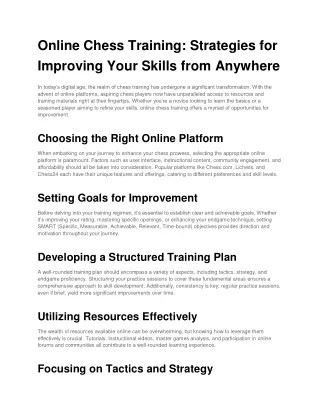 Online Chess Training: Strategies for Improving Your Skills from Anywhere