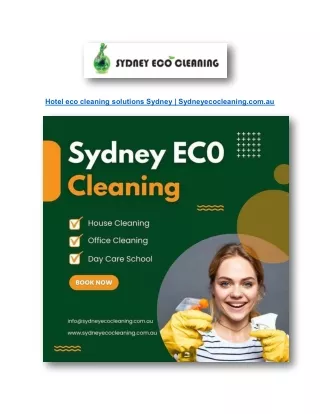 Hotel eco cleaning solutions Sydney | Sydneyecocleaning.com.au