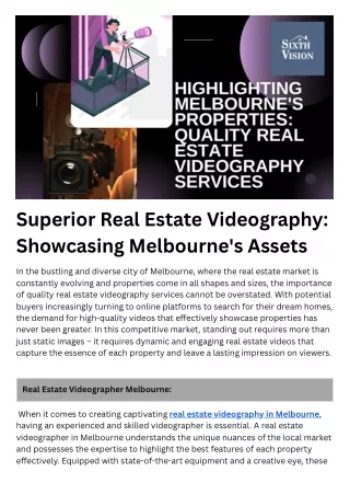 Superior Real Estate Videography Showcasing Melbourne's Assets