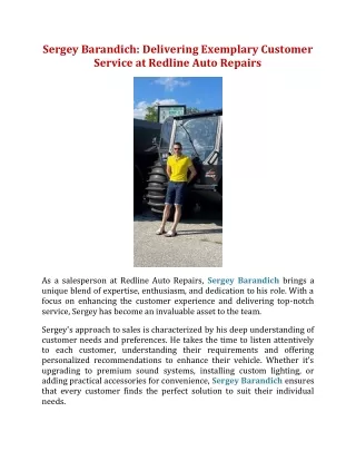Sergey Barandich: Delivering Exemplary Customer Service at Redline Auto Repairs