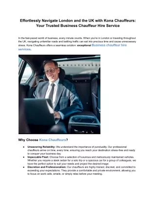 Business chauffeur hire services.