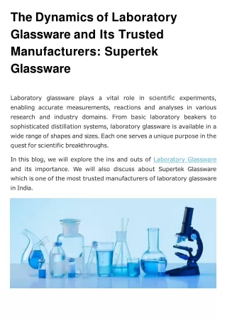The Dynamics of Laboratory Glassware and Its Trusted Manufacturers Supertek Glassware