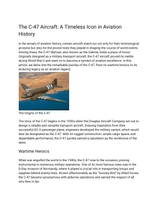 The C-47 Aircraft_ A Timeless Icon in Aviation History