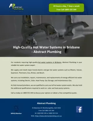 High-Quality Hot Water Systems in Brisbane - Abstract Plumbing