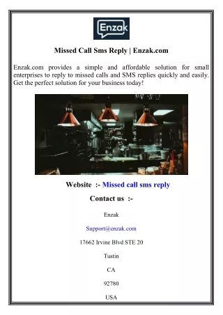 Missed Call Sms Reply   Enzak.com