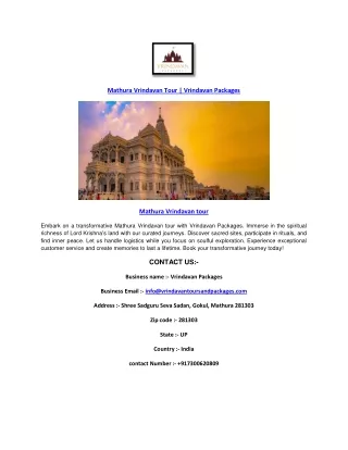 Mathura And Vrindavan Tour | Vrindavan Packages