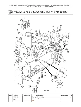 JCB 411 Wheeled Loader Parts Catalogue Manual (Serial Number 00527850-00528049)