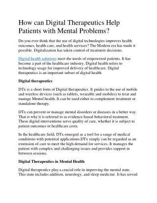 How can Digital Therapeutics Help Patients with Mental Problems