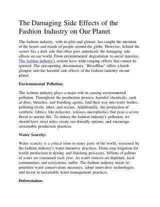 The Damaging Side Effects of the Fashion Industry on Our Planet