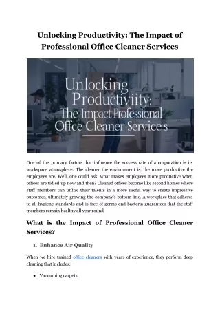 Unlocking Productivity_ The Impact of Professional Office Cleaner Services