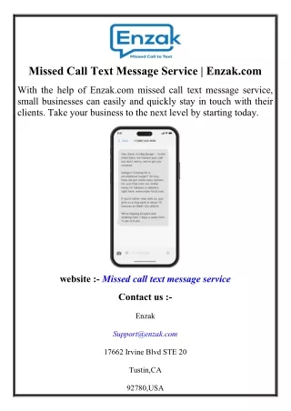 Missed Call Text Message Service  Enzak.com