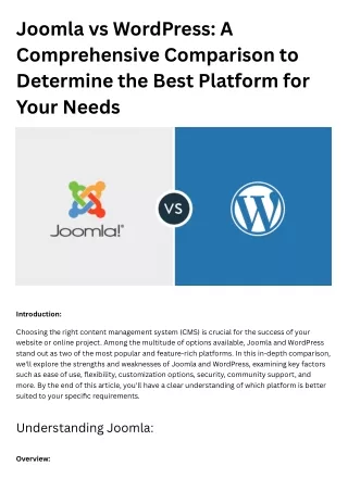 Joomla vs WordPress A Comprehensive Comparison to Determine the Best Platform for Your Needs