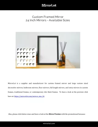 Custom Framed Mirror  24 Inch Mirrors Available Sizes