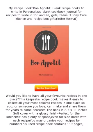 full✔download️⚡(pdf) My Recipe Book:Bon Appetit: Blank recipe books to writ