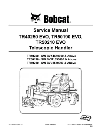 Bobcat TR50210 EVO Telescopic Handler Service Repair Manual Instant Download SN BVL1550000 and Above