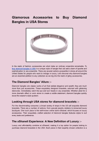 Glamorous Accessories to Buy Diamond Bangles in USA Stores