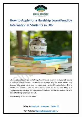 How to Apply for a Hardship Loan/Fund by International Students in UK